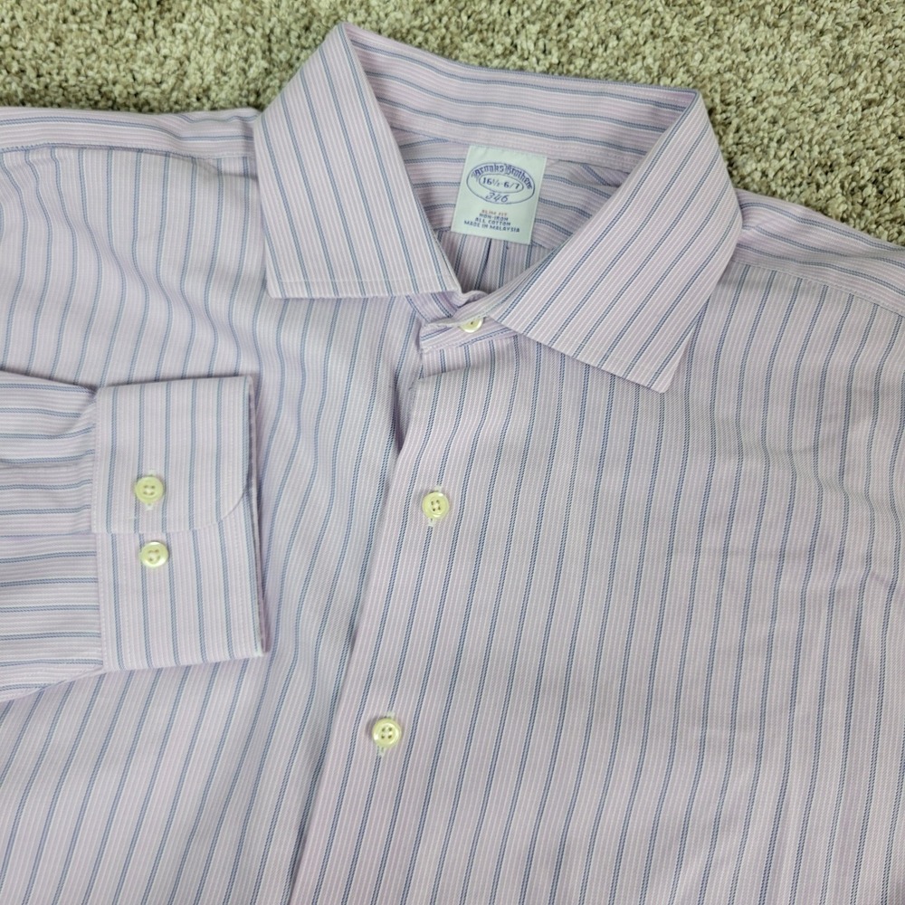 Brooks Brothers 346 Slim Fit Mens 16.5-6/7 Purple Striped Button Up Long Sleeve